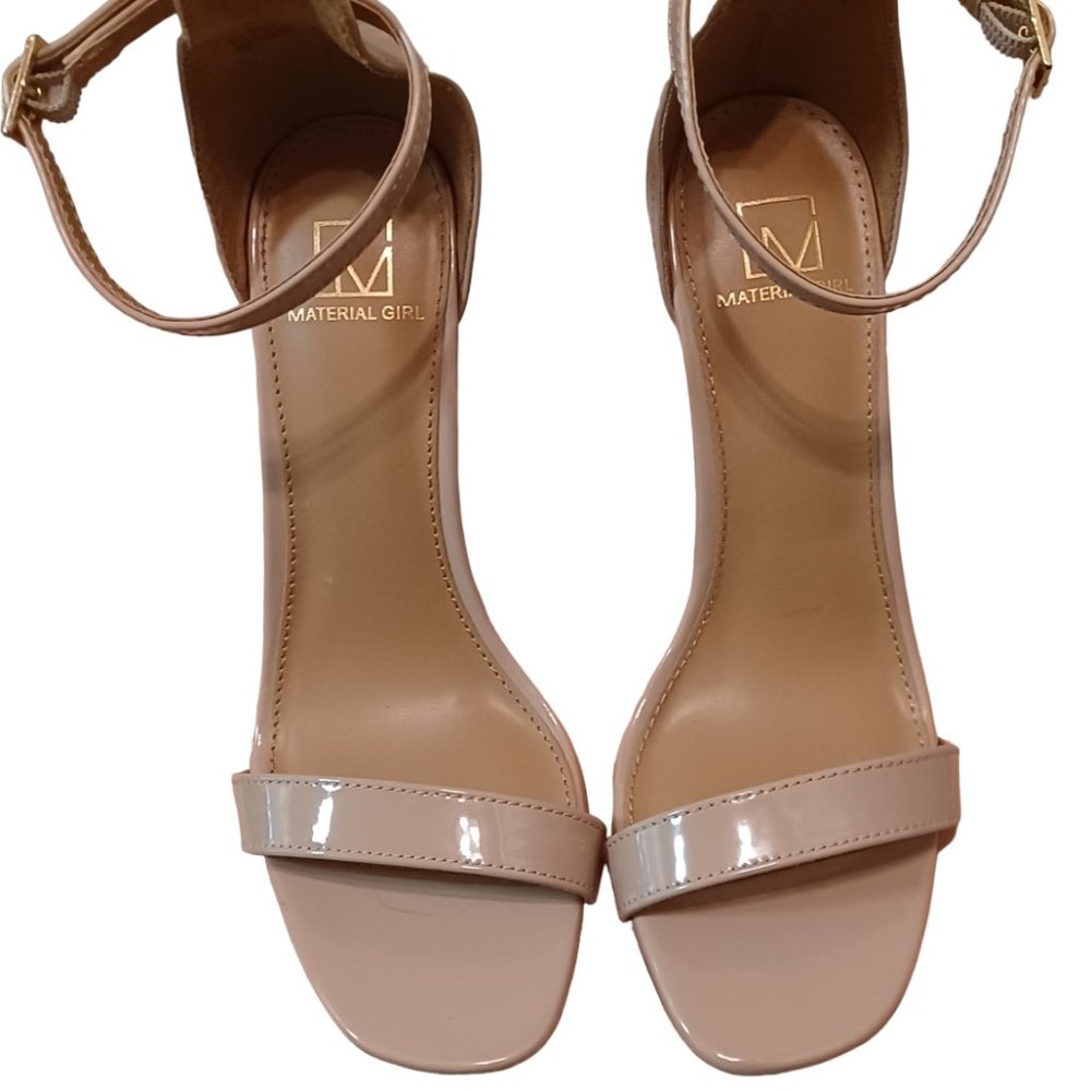 Material Girl Patent Leather Tan Ankle Strap Stiletto Heels Size 8